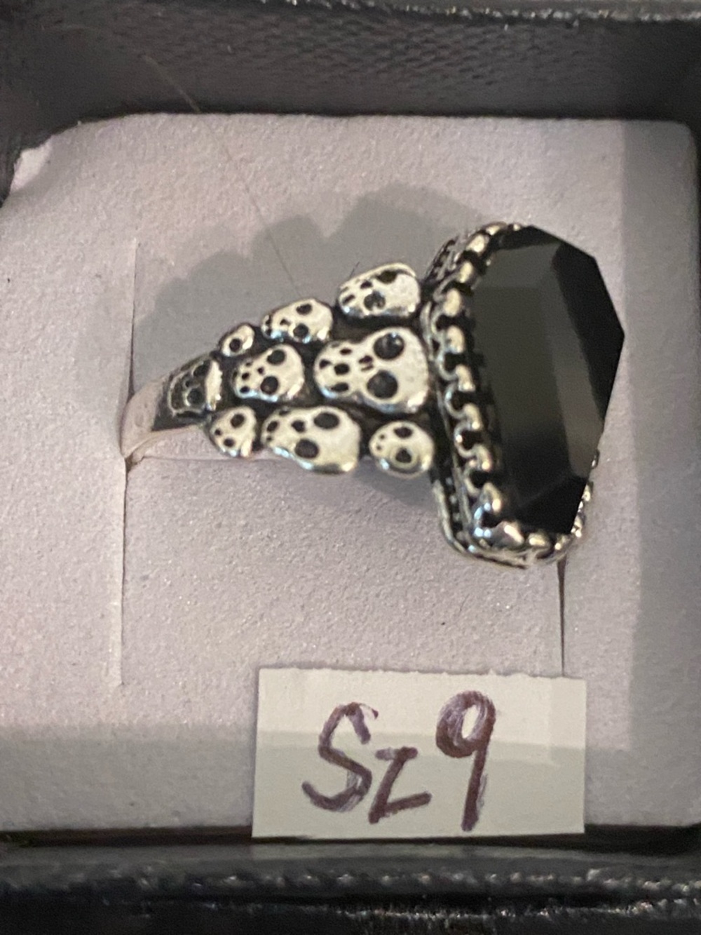 Black Stone Silver-Tone Statement Ring